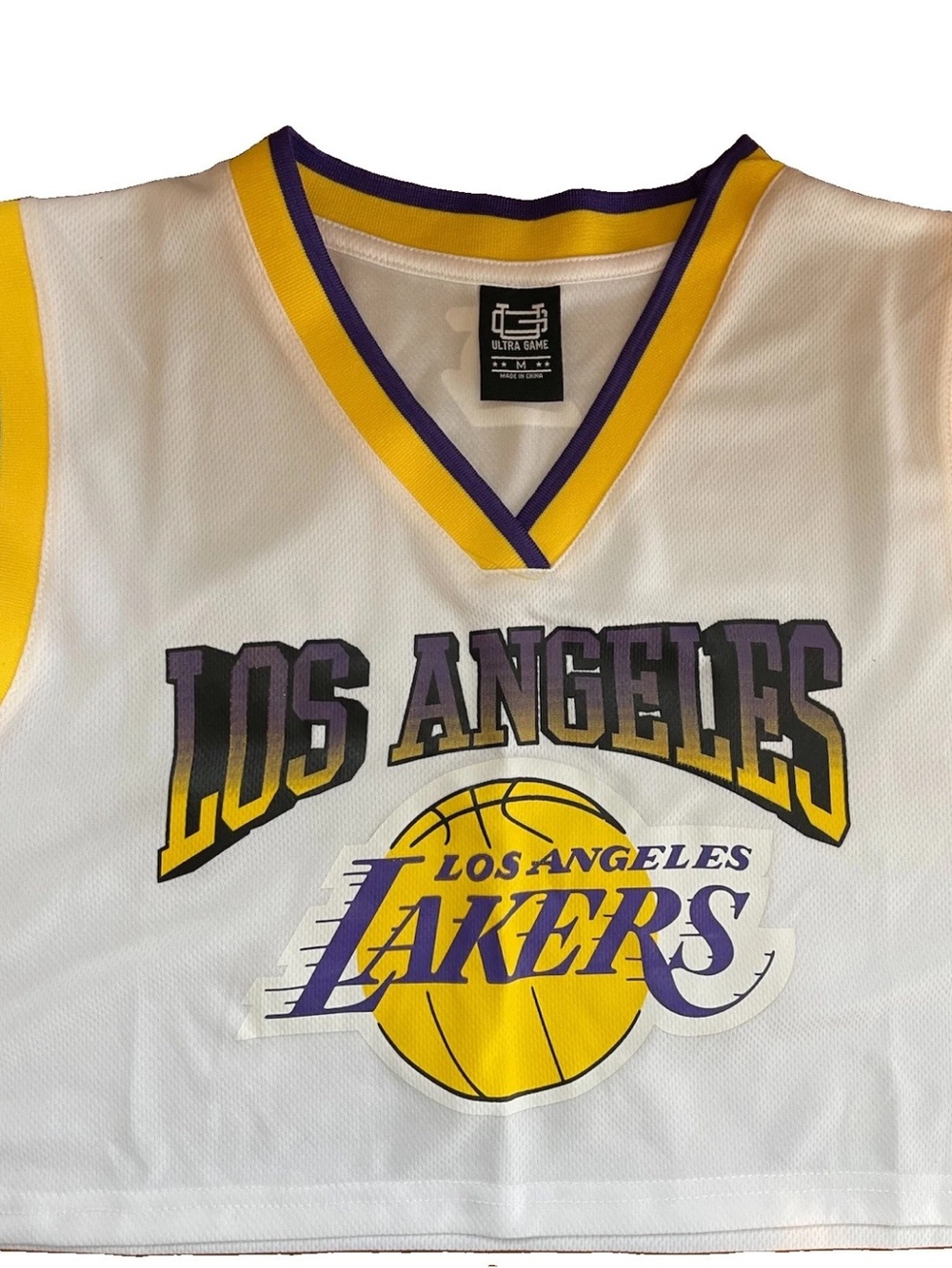 Los Angeles Lakers Women’s White & Yellow Basketball Jersey Top Cropped